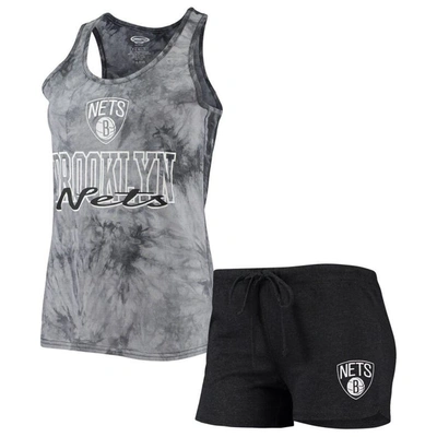 Concepts Sport Women's  Charcoal Brooklyn Nets Billboard Racerback Tank Top And Shorts Sleep Set