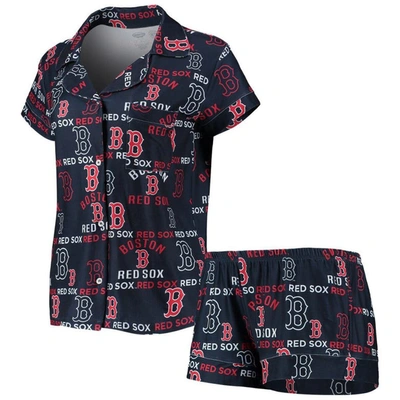 Concepts Sport Women's  Navy Boston Red Sox Flagship Allover Print Top And Shorts Sleep Set