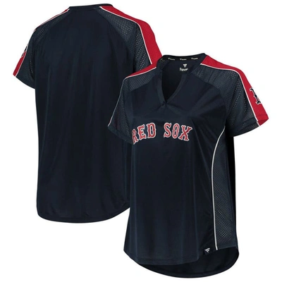 Profile Navy Boston Red Sox Plus Size Diva Notch Neck Raglan T-shirt