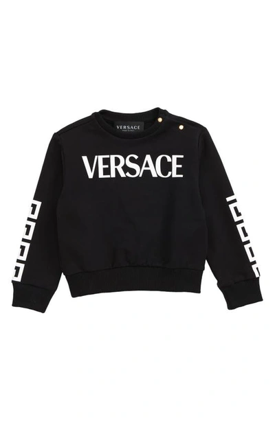 Versace Kids' La Greca Cotton Logo Sweatshirt In Nero
