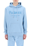 Alexander Mcqueen Mcqueen Graffiti Hooded Sweatshirt In Sky Blue