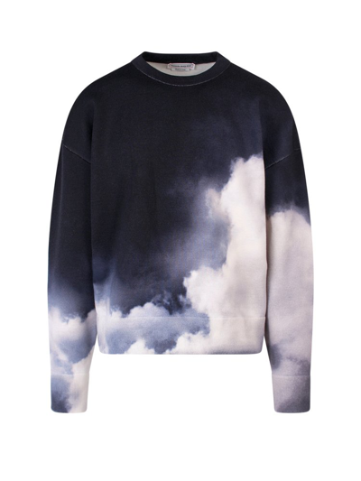 Alexander Mcqueen Storm Print Wool & Silk Sweater In Blue,grey