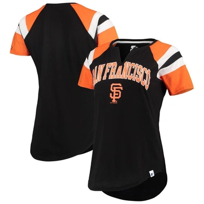 Starter Women's  Black, Orange San Francisco Giants Game On Notch Neck Raglan T-shirt In Black,orange