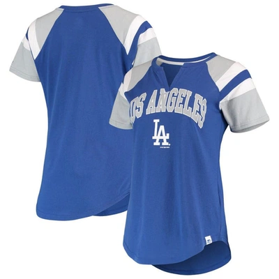 Starter Women's  Royal, Gray Los Angeles Dodgers Game On Notch Neck Raglan T-shirt In Royal,gray