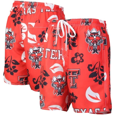 Wes & Willy Men's  Red Texas Tech Red Raiders Floral Volley Logo Swim Trunks