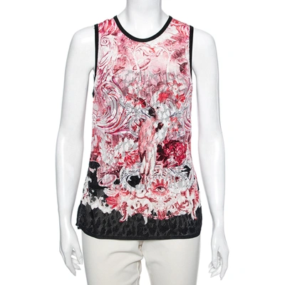 Pre-owned Roberto Cavalli Pink Printed Perforated Knit Sleeveless Tank Top M