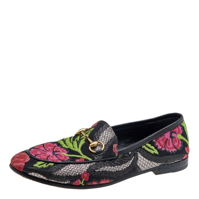 Pre-owned Gucci Multicolor Floral Embroidered Brocade Fabric Jordaan Horsebit Slip On Loafers Size 36
