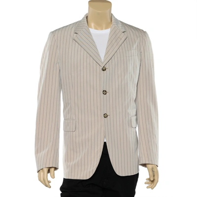 Pre-owned Prada Beige Pinstriped Cotton Button Front Blazer Xl