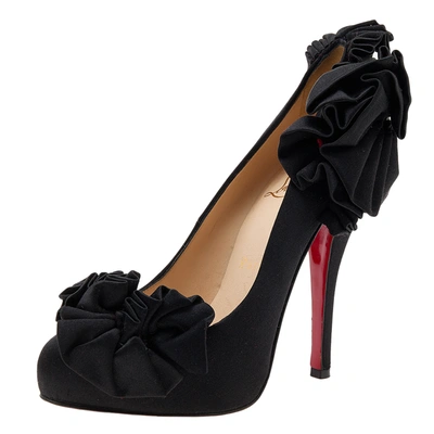 Christian Louboutin Black Satin Peep Toe Heels