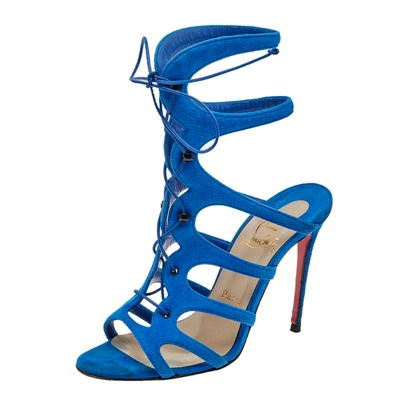 Pre-owned Christian Louboutin Blue Suede Amazoulo Gladiator Sandals Size 36