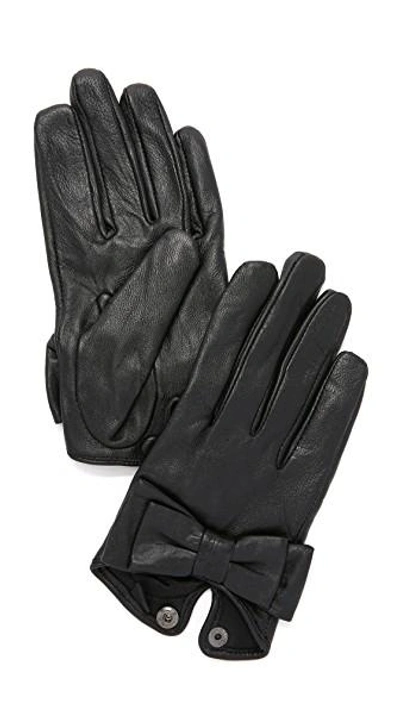Carolina Amato Bow Snap Gloves In Black