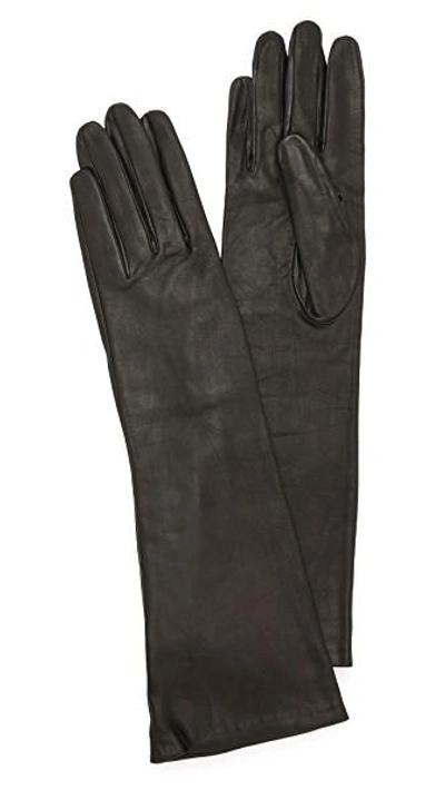 Carolina Amato Long Leather Gloves In Black