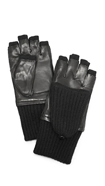 Carolina Amato Leather & Cashmere Gloves In Black/black