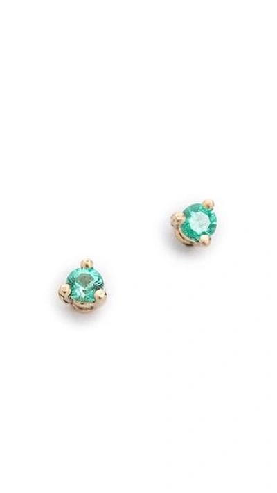 Blanca Monros Gomez 14k Gold Tiny Emerald Stud Earrings