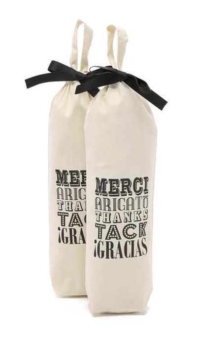 Bag-all Set Of 2 Merci! Wine Bags In Natural/black