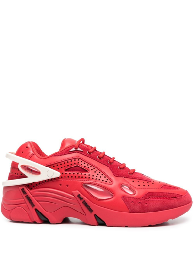 Raf Simons Red Cylon-21 Low Top Leather Sneakers
