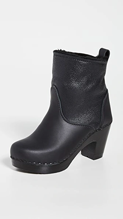 No.6 Pull On Shearling High Heel Boots In Double Black Aviator