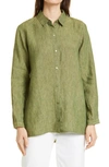 Eileen Fisher Organic Linen Long Sleeve Button-up Shirt In Corin