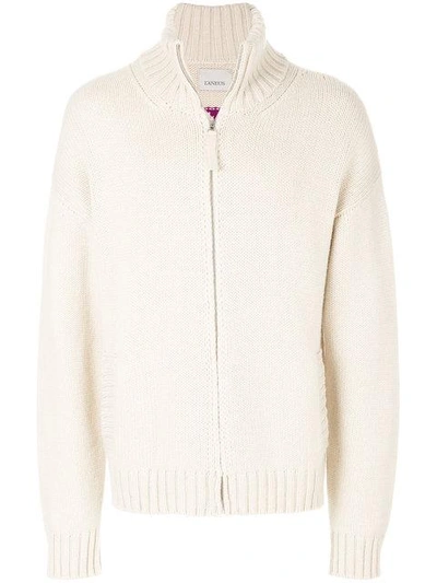 Laneus Zipped Knitted Sweater In Neutrals