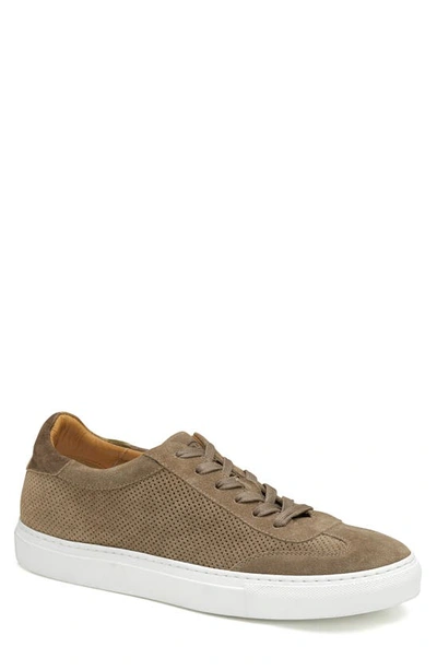 J And M Collection Jake Perforated Sneaker In Taupe Italian Suede