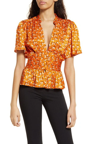 Topshop Angel Sleeve Button-up Blouse In Orange