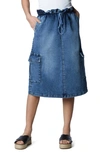 Wash Lab Denim Paperbag Denim Midi Skirt In Washed Denim Dark