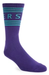 Versace First Line '90s Logo Crew Socks In Iris/ Turquoise