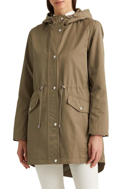 Ralph Lauren Water Resistant Cinch Waist Cotton Blend Raincoat In Sage