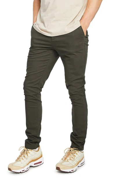 Asos Design Skinny Chinos In Khaki-green