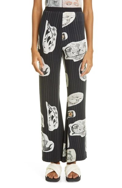 Elliss Ex Libris Pinstripe Stretch Organic Cotton Flare Trousers In Blau