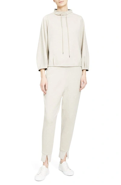 Theory Drawstring Mock Neck Sweater In Grey Mel/ Oat Mel