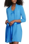 Fleur't Satin Tie Stretch Micromodal Short Robe In Malibu