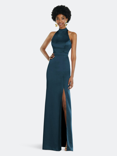 Lovely Backless High-neck Column Gown In Blue