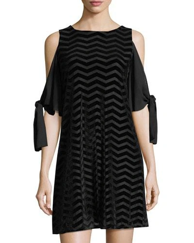 Taylor Burnout-velvet Cold-shoulder Dress In Black