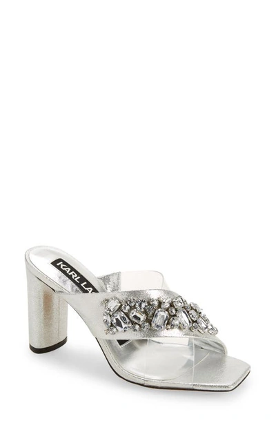 Karl Lagerfeld Women's Rissa Embellished Leather Sandals In Clear Silver