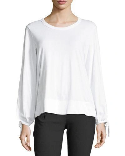 W By Wilt Bow-sleeve Crewneck Top In White