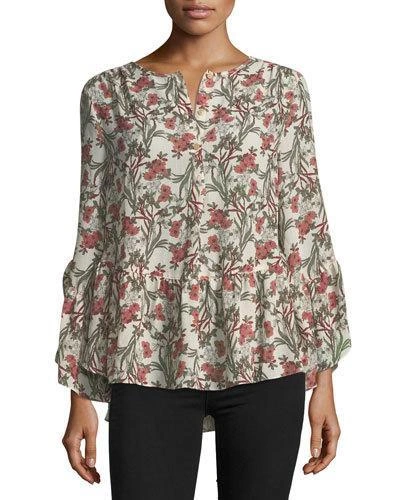 Max Studio Long-sleeve Floral High-low Blouse