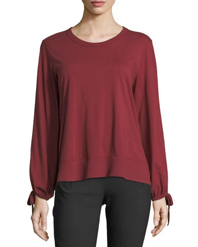 W By Wilt Bow-sleeve Crewneck Top In Dark Red