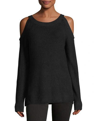 Dolce Cabo Rib-knit Cold-shoulder Sweater In Black