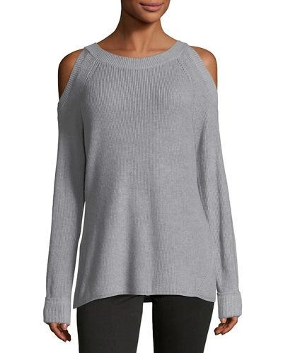 Dolce Cabo Rib-knit Cold-shoulder Sweater In Gray