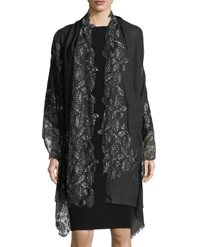 Bindya Pumice Lace-overlay Evening Stole/wrap In Black/silver