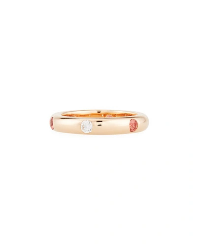 Adolfo Courrier 18k Rose Gold Band Ring With Orange Sapphire & Diamonds