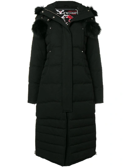 Moose Knuckles Saskatchewan Zip-front Quilted Puffer Coat W/ Pompoms In Black