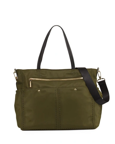 Milly Minis Solid Stitch Diaper Bag In Khaki