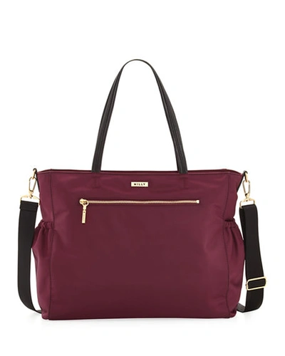 Milly Minis Solid Stitch Diaper Bag In Maroon