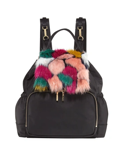 Milly Minis Faux-fur Diaper Bag Backpack In Black