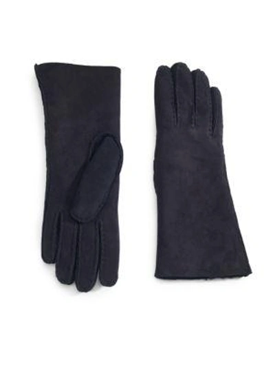 Saks Fifth Avenue Suede Shearling-lined Gloves In Black