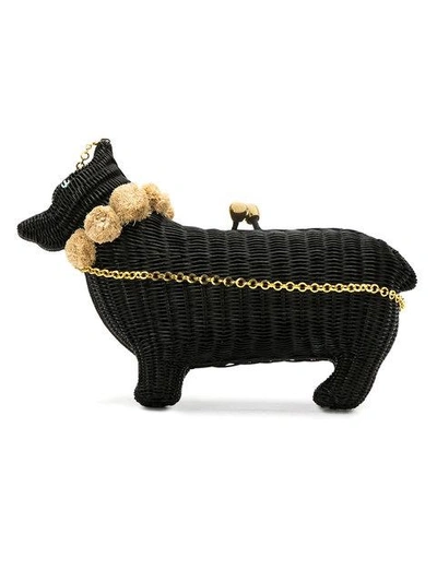 Serpui Straw 'dog' Clutch In Black
