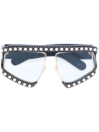 Gucci Embellished Rectangular-frame Sunglasses In Black