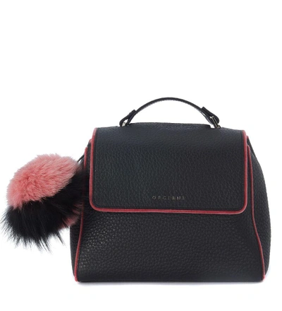 Orciani Black Leather And Pink Velvet Handbag In Nero
